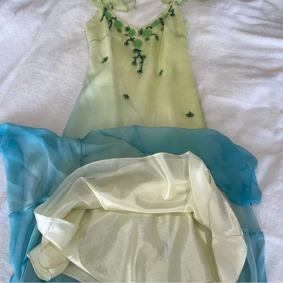 ❄️SOLD❄️ Vintage 90s Y2K Silk Beaded Fairycore Tinkerbell Whimsical Dress S M - Picture 5 of 12